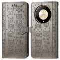 For Honor X9b Cat and Dog Embossed Leather Phone Case(Grey)