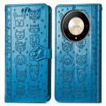 For Honor X9b Cat and Dog Embossed Leather Phone Case(Blue)