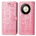 For Honor X9b Cat and Dog Embossed Leather Phone Case(Pink)