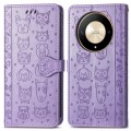 For Honor X9b Cat and Dog Embossed Leather Phone Case(Purple)