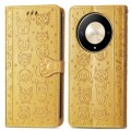 For Honor X9b Cat and Dog Embossed Leather Phone Case(Yellow)