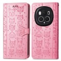 For Honor Magic6 Pro Cat and Dog Embossed Leather Phone Case(Pink)