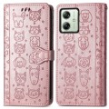 For Motorola Moto G54 5G Cat and Dog Embossed Leather Phone Case(Rose Gold)