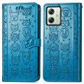 For Motorola Moto G54 5G Cat and Dog Embossed Leather Phone Case(Blue)
