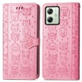 For Motorola Moto G54 5G Cat and Dog Embossed Leather Phone Case(Pink)
