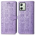 For Motorola Moto G54 5G Cat and Dog Embossed Leather Phone Case(Purple)