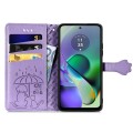For Motorola Moto G54 5G Cat and Dog Embossed Leather Phone Case(Purple)