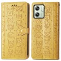 For Motorola Moto G54 5G Cat and Dog Embossed Leather Phone Case(Yellow)