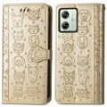 For Motorola Moto G54 5G Cat and Dog Embossed Leather Phone Case(Gold)