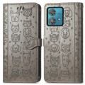 For Motorola Edge 40 Neo Cat and Dog Embossed Leather Phone Case(Grey)