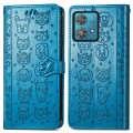 For Motorola Edge 40 Neo Cat and Dog Embossed Leather Phone Case(Blue)