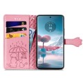 For Motorola Edge 40 Neo Cat and Dog Embossed Leather Phone Case(Pink)