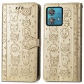 For Motorola Edge 40 Neo Cat and Dog Embossed Leather Phone Case(Gold)