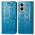 For Motorola MOTO G24 Power Cat and Dog Embossed Leather Phone Case(Blue)