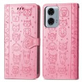For Motorola MOTO G24 Power Cat and Dog Embossed Leather Phone Case(Pink)