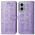 For Motorola MOTO G24 Power Cat and Dog Embossed Leather Phone Case(Purple)