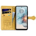 For Motorola MOTO G24 Power Cat and Dog Embossed Leather Phone Case(Yellow)