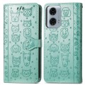 For Motorola MOTO G24 Power Cat and Dog Embossed Leather Phone Case(Green)