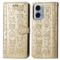 For Motorola MOTO G24 Power Cat and Dog Embossed Leather Phone Case(Gold)