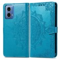 For Motorola Moto G34 Mandala Flower Embossed Leather Phone Case(Blue)