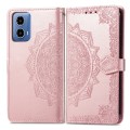For Motorola Moto G34 Mandala Flower Embossed Leather Phone Case(Rose Gold)
