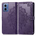 For Motorola Moto G34 Mandala Flower Embossed Leather Phone Case(Purple)