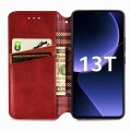 For Xiaomi 13T / 13T Pro Cubic Grid Pressed Magnetic Leather Phone Case(Red)
