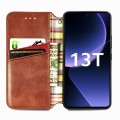 For Xiaomi 13T / 13T Pro Cubic Grid Pressed Magnetic Leather Phone Case(Brown)