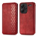 ForXiaomi Redmi Note 13 Pro+ Cubic Grid Pressed Magnetic Leather Phone Case(Red)