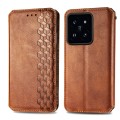 For Xiaomi 14 Cubic Grid Pressed Magnetic Leather Phone Case(Brown)