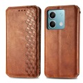 For Xiaomi Redmi Note 13 Cubic Grid Pressed Magnetic Leather Phone Case(Brown)