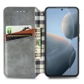 For Xiaomi Redmi K70E Cubic Grid Pressed Magnetic Leather Phone Case(Grey)