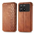 For Xiaomi Redmi K70E Cubic Grid Pressed Magnetic Leather Phone Case(Brown)