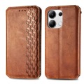 For Xiaomi Redmi Note 13 4G Cubic Grid Pressed Magnetic Leather Phone Case(Brown)