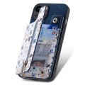 For iPhone 13 Pro Max Retro Painted Zipper Wallet Back Phone Case(Blue)