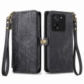 For Xiaomi 13T / 13T Pro Geometric Zipper Wallet Side Buckle Leather Phone Case(Black)