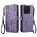 For Xiaomi 13T / 13T Pro Geometric Zipper Wallet Side Buckle Leather Phone Case(Purple)