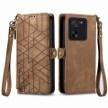 For Xiaomi 13T / 13T Pro Geometric Zipper Wallet Side Buckle Leather Phone Case(Brown)