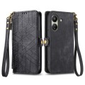For Xiaomi Redmi 13C Geometric Zipper Wallet Side Buckle Leather Phone Case(Black)