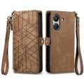 For Xiaomi Redmi 13C Geometric Zipper Wallet Side Buckle Leather Phone Case(Brown)