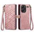 For Xiaomi Redmi Note 13 Pro+ Geometric Zipper Wallet Side Buckle Leather Phone Case(Pink)