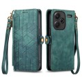 For Xiaomi Redmi Note 13 Pro+ Geometric Zipper Wallet Side Buckle Leather Phone Case(Green)