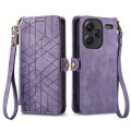 For Xiaomi Redmi Note 13 Pro+ Geometric Zipper Wallet Side Buckle Leather Phone Case(Purple)