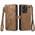 For Xiaomi Redmi Note 13 Pro+ Geometric Zipper Wallet Side Buckle Leather Phone Case(Brown)