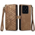 For Xiaomi 14 Geometric Zipper Wallet Side Buckle Leather Phone Case(Brown)