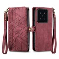 For Xiaomi 14 Pro Geometric Zipper Wallet Side Buckle Leather Phone Case(Red)