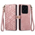 For Xiaomi 14 Pro Geometric Zipper Wallet Side Buckle Leather Phone Case(Pink)