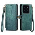 For Xiaomi 14 Pro Geometric Zipper Wallet Side Buckle Leather Phone Case(Green)