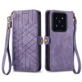 For Xiaomi 14 Pro Geometric Zipper Wallet Side Buckle Leather Phone Case(Purple)