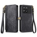 For Xiaomi Redmi K70E Geometric Zipper Wallet Side Buckle Leather Phone Case(Black)